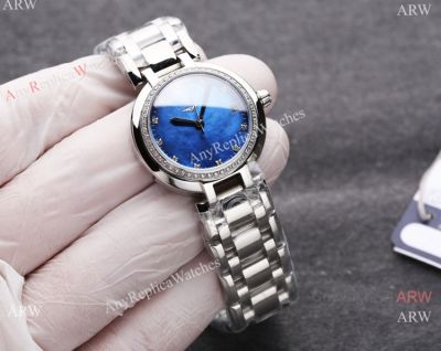 Swiss Quartz Longines PrimaLuna Clone Watch Blue Mop Face Diamond bezel